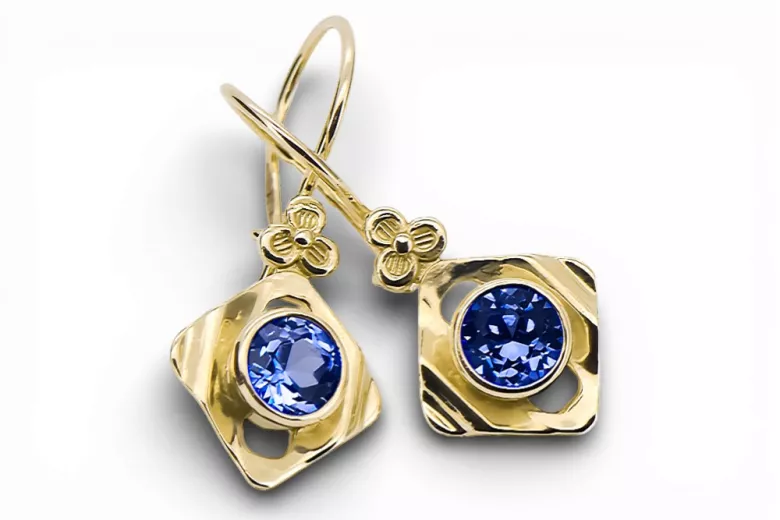 14 Karat Gelbgold 585 Sapphire ohrringe vec017y-sp Russisch Sowjetisch UdSSR Vintage Stil Art Deco style