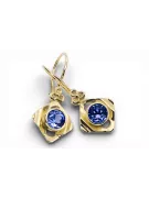 Oro amarillo de 14 quilates 585 Sapphire pendientes vec017y-sp Ruso Soviético URSS Joyería vintage Art Deco style