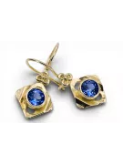 14K жълто злато 585 Sapphire Обеци vec017y-sp Руски Съветски СССР Винтидж стил Ар-деко style Art Deco