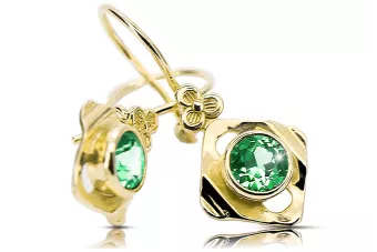Oro amarillo de 14 quilates 585 Emerald pendientes vec017y-em Ruso Soviético URSS Vintage Art Deco style