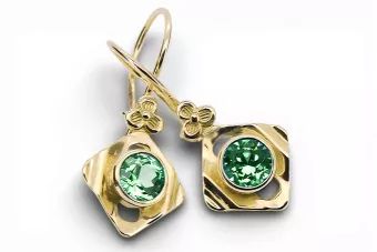 14k žluté zlato 585 Emerald náušnice vec017y-em Russian Soviet USSR Vintage Art Deco style
