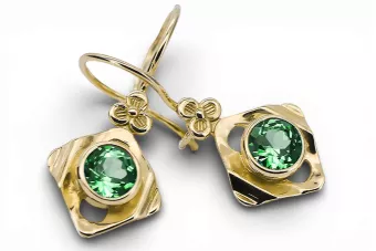 Or jaune 14 carats 585 Emerald des boucles d'oreilles vec017y-em Russe Soviétique URSS Artisanat vintage Art Deco style