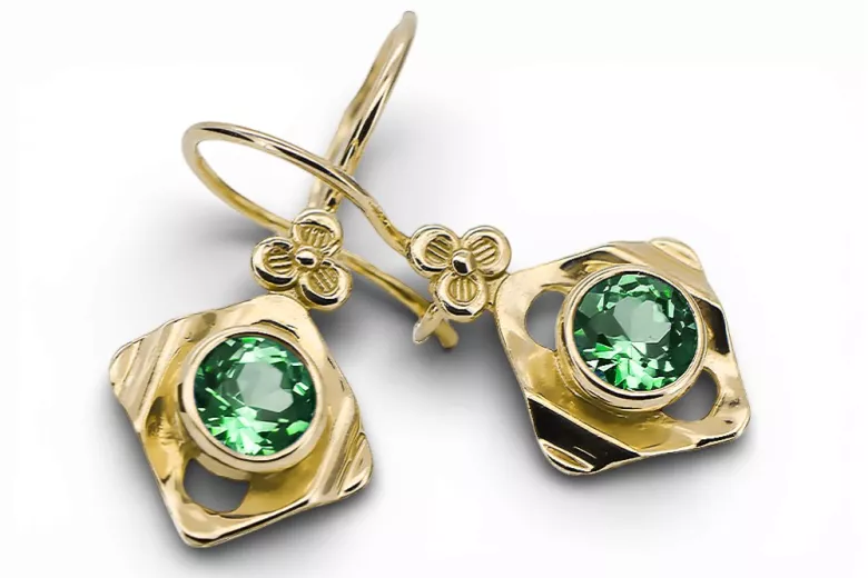 14К жовте золото 585 Emerald Сережки vec017y-em Російський Радянський СРСР Вінтаж вироби Ар-деко style Art Deco