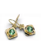 14 كارت من الذهب الأصفر 585 Emerald أقراط vec017y-em روسي سوفيتي الاتحاد السوفيتي حرف يدوية فينتاج آرت ديكو style Art Deco