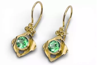 Oro amarillo de 14 quilates 585 Emerald pendientes vec017y-em Ruso Soviético URSS Vintage Art Deco style