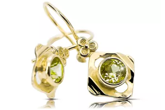 Or jaune 14 carats 585 Yellow Peridot des boucles d'oreilles vec017y-yp Russe Soviétique URSS Bijoux vintage Art Deco style