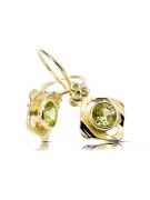 Oro amarillo de 14 quilates 585 Yellow Peridot pendientes vec017y-yp Ruso Soviético URSS Artesanía vintage Art Deco style