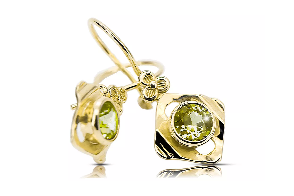 Aur galben 14K 585 Yellow Peridot cercei vec017y-yp Rusesc Sovietic URSS Stil Vintage Art Deco style