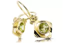 Oro amarillo de 14 quilates 585 Yellow Peridot pendientes vec017y-yp Ruso Soviético URSS Artesanía vintage Art Deco style