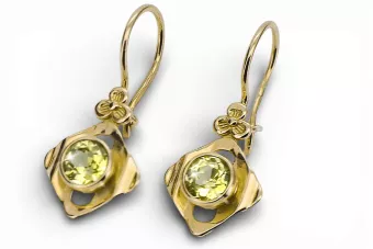 14k geltonas auksas 585 Yellow Peridot auskarai vec017y-yp Rusų Tarybinis TSRS Vintažiniai amatai Art Deco style Rusiškas soviet