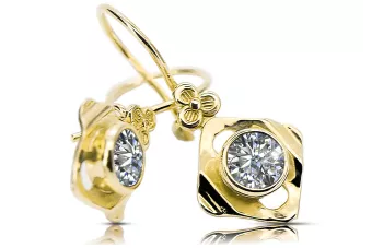 Oro amarillo de 14 quilates 585 Zircon pendientes vec017y-zi Ruso Soviético URSS Joyería vintage Art Deco style