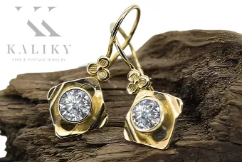 14K жълто злато 585 Zircon Обеци vec017y-zi Руски Съветски СССР Винтидж Ар-деко style Art Deco