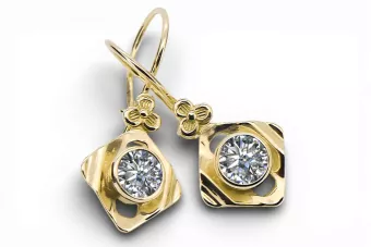 14К жовте золото 585 Zircon Сережки vec017y-zi Російський Радянський СРСР Вінтаж вироби Ар-деко style Art Deco