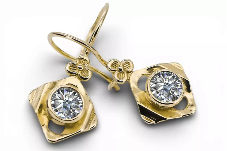 14k žlté zlato 585 Zircon náušnice vec017y-zi Russian Soviet USSR Vintage style Art Deco style