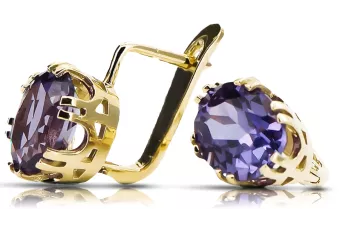 Or jaune 14 carats 585 Alexandrite des boucles d'oreilles vec016y-ax Russe Soviétique URSS Vintage Art Deco style