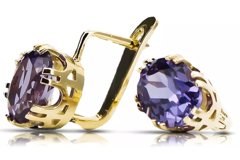 14 كارت من الذهب الأصفر 585 Alexandrite أقراط vec016y-ax روسي سوفيتي الاتحاد السوفيتي مجوهرات فينتاج آرت ديكو style Art Deco