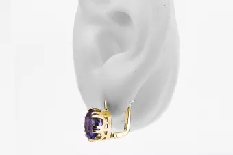 14К жовте золото 585 Alexandrite Сережки vec016y-ax Російський Радянський СРСР Вінтаж прикраси Ар-деко style Art Deco