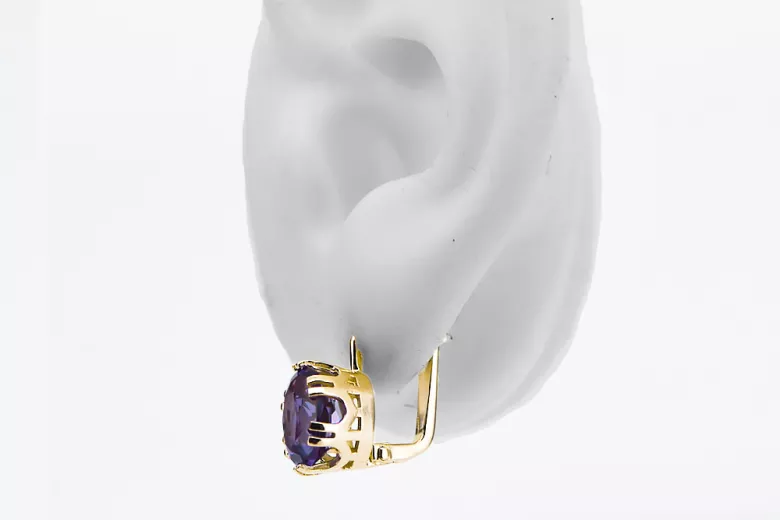 14k geltonas auksas 585 Alexandrite auskarai vec016y-ax Rusų Tarybinis TSRS Vintažiniai papuošalai Art Deco style Rusiškas sovie