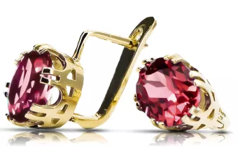 Or jaune 14 carats 585 Ruby des boucles d'oreilles vec016y-rb Russe Soviétique URSS Vintage Art Deco style