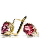 Yellow 14k gold 585 Ruby earrings vec016y-rb Russian Soviet USSR Vintage Art Deco style