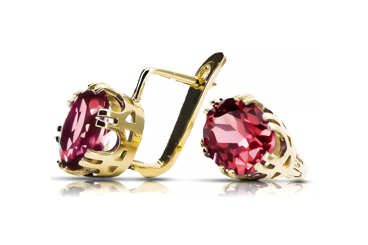 14 كارت من الذهب الأصفر 585 Ruby أقراط vec016y-rb روسي سوفيتي الاتحاد السوفيتي أسلوب فينتاج آرت ديكو style Art Deco