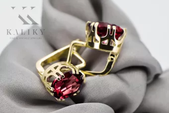 14K жълто злато 585 Ruby Обеци vec016y-rb Руски Съветски СССР Винтидж Ар-деко style Art Deco