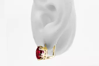 Oro amarillo de 14 quilates 585 Ruby pendientes vec016y-rb Ruso Soviético URSS Artesanía vintage Art Deco style