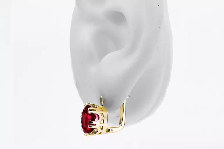 14 كارت من الذهب الأصفر 585 Ruby أقراط vec016y-rb روسي سوفيتي الاتحاد السوفيتي أسلوب فينتاج آرت ديكو style Art Deco