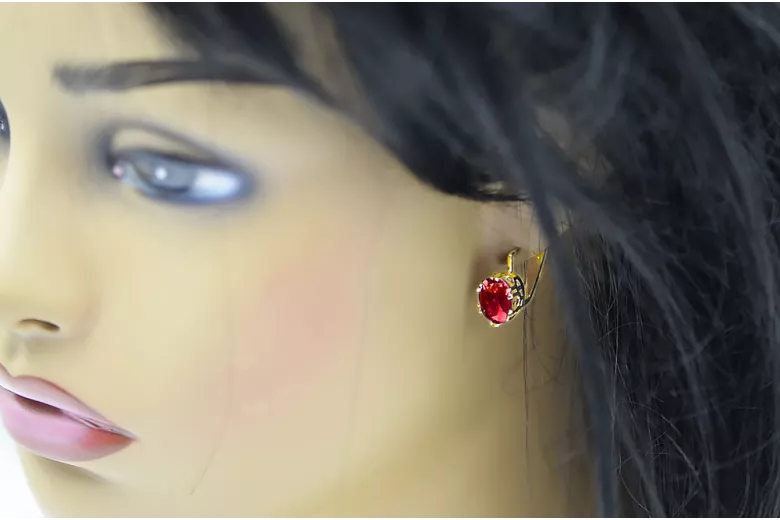 Aur galben 14K 585 Ruby cercei vec016y-rb Rusesc Sovietic URSS Vintage bijuterii Art Deco style