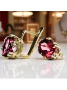 Oro amarillo de 14 quilates 585 Ruby pendientes vec016y-rb Ruso Soviético URSS Artesanía vintage Art Deco style