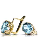 Or jaune 14 carats 585 Aquamarine des boucles d'oreilles vec016y-aq Russe Soviétique URSS Style vintage Art Deco style