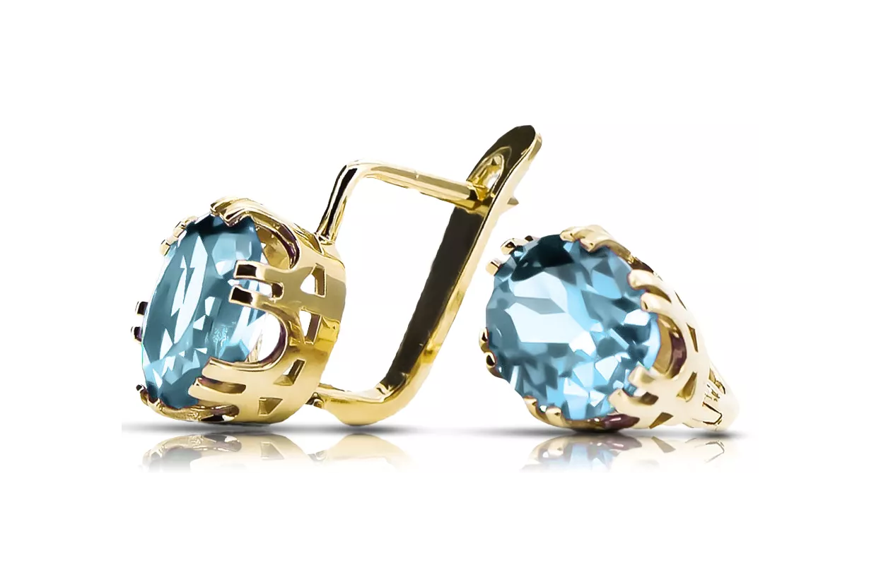14k žluté zlato 585 Aquamarine náušnice vec016y-aq Russian Soviet USSR Vintage craft Art Deco style