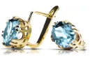 14k žluté zlato 585 Aquamarine náušnice vec016y-aq Russian Soviet USSR Vintage craft Art Deco style