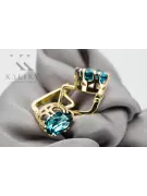 14k žluté zlato 585 Aquamarine náušnice vec016y-aq Russian Soviet USSR Vintage craft Art Deco style