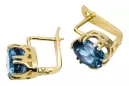 Oro amarillo de 14 quilates 585 Aquamarine pendientes vec016y-aq Ruso Soviético URSS Artesanía vintage Art Deco style