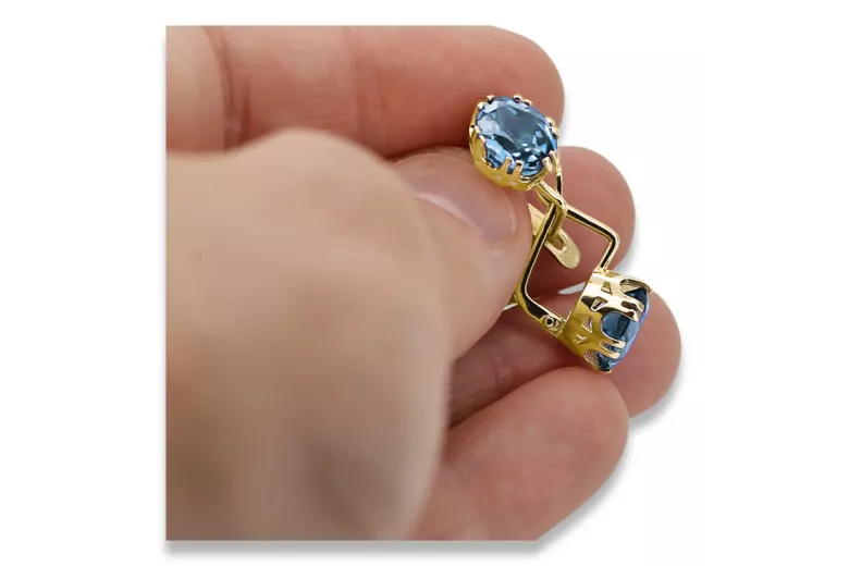 14k žluté zlato 585 Aquamarine náušnice vec016y-aq Russian Soviet USSR Vintage craft Art Deco style
