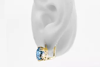 Aur galben 14K 585 Aquamarine cercei vec016y-aq Rusesc Sovietic URSS Vintage bijuterii Art Deco style