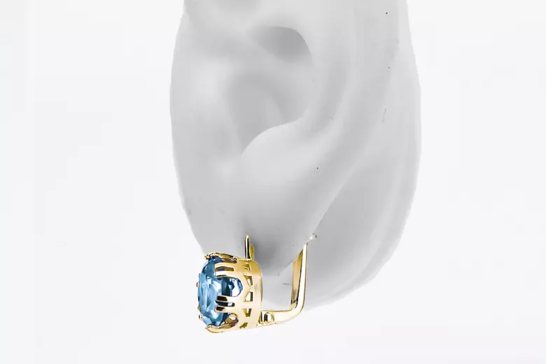 14k žluté zlato 585 Aquamarine náušnice vec016y-aq Russian Soviet USSR Vintage craft Art Deco style