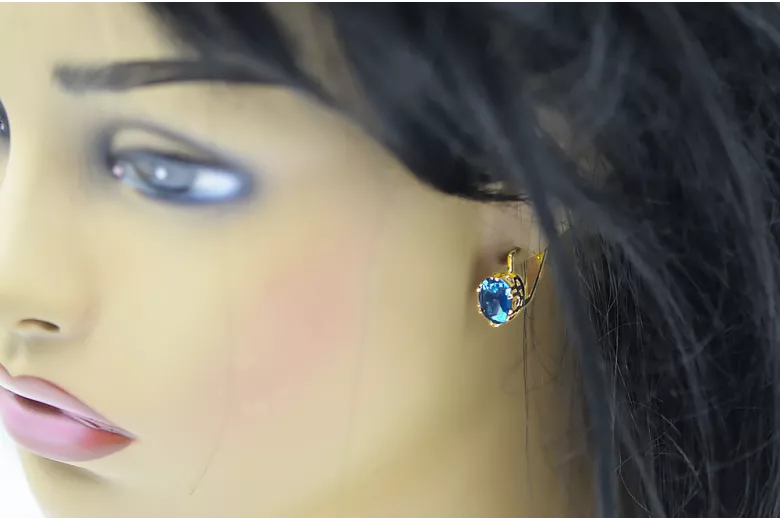 14 كارت من الذهب الأصفر 585 Aquamarine أقراط vec016y-aq روسي سوفيتي الاتحاد السوفيتي فينتاج آرت ديكو style Art Deco