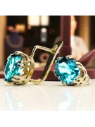 Aur galben 14K 585 Aquamarine cercei vec016y-aq Rusesc Sovietic URSS Vintage bijuterii Art Deco style