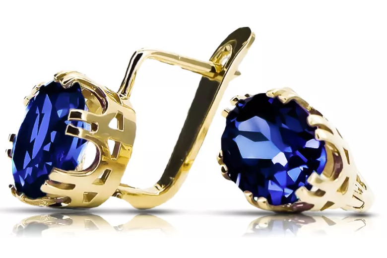 14k žluté zlato 585 Sapphire náušnice vec016y-sp Russian Soviet USSR Vintage style Art Deco style