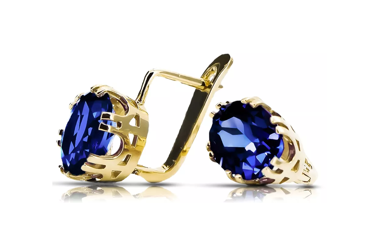 14k žluté zlato 585 Sapphire náušnice vec016y-sp Russian Soviet USSR Vintage style Art Deco style