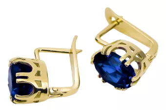 Aur galben 14K 585 Sapphire cercei vec016y-sp Rusesc Sovietic URSS Vintage bijuterii Art Deco style