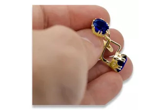 Aur galben 14K 585 Sapphire cercei vec016y-sp Rusesc Sovietic URSS Vintage bijuterii Art Deco style