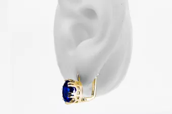 14 كارت من الذهب الأصفر 585 Sapphire أقراط vec016y-sp روسي سوفيتي الاتحاد السوفيتي مجوهرات فينتاج آرت ديكو style Art Deco