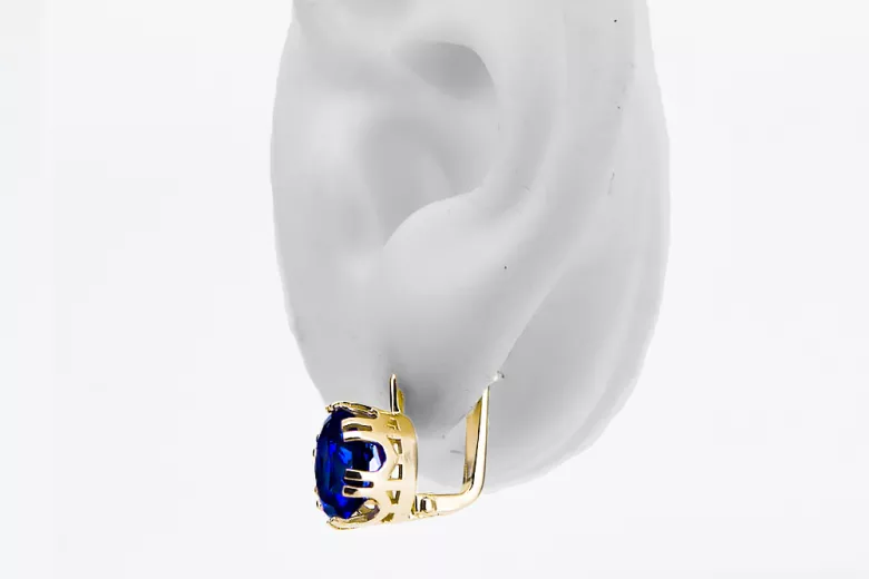 14k geltonas auksas 585 Sapphire auskarai vec016y-sp Rusų Tarybinis TSRS Vintažiniai papuošalai Art Deco style SSRS vintažo papu