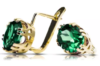 Or jaune 14 carats 585 Emerald des boucles d'oreilles vec016y-em Russe Soviétique URSS Bijoux vintage Art Deco style