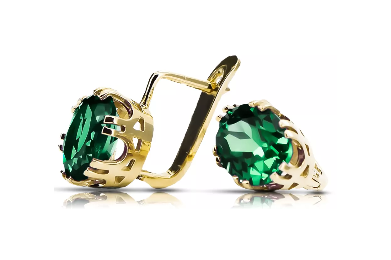 Or jaune 14 carats 585 Emerald des boucles d'oreilles vec016y-em Russe Soviétique URSS Bijoux vintage Art Deco style