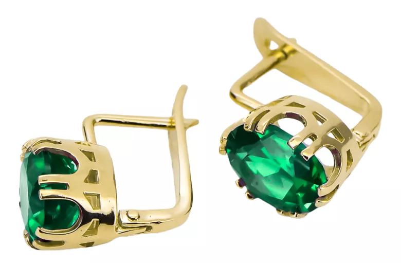 Or jaune 14 carats 585 Emerald des boucles d'oreilles vec016y-em Russe Soviétique URSS Bijoux vintage Art Deco style