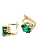 Oro amarillo de 14 quilates 585 Emerald pendientes vec016y-em Ruso Soviético URSS Joyería vintage Art Deco style